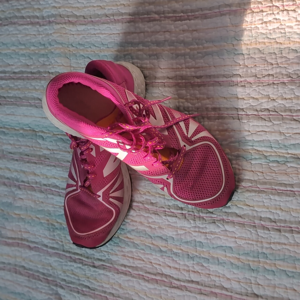 New Balance Pink, White and Neon Orange Sneakers